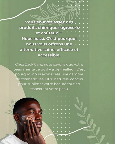 Présentation de l’univers Zack’care sur fond vert végétal